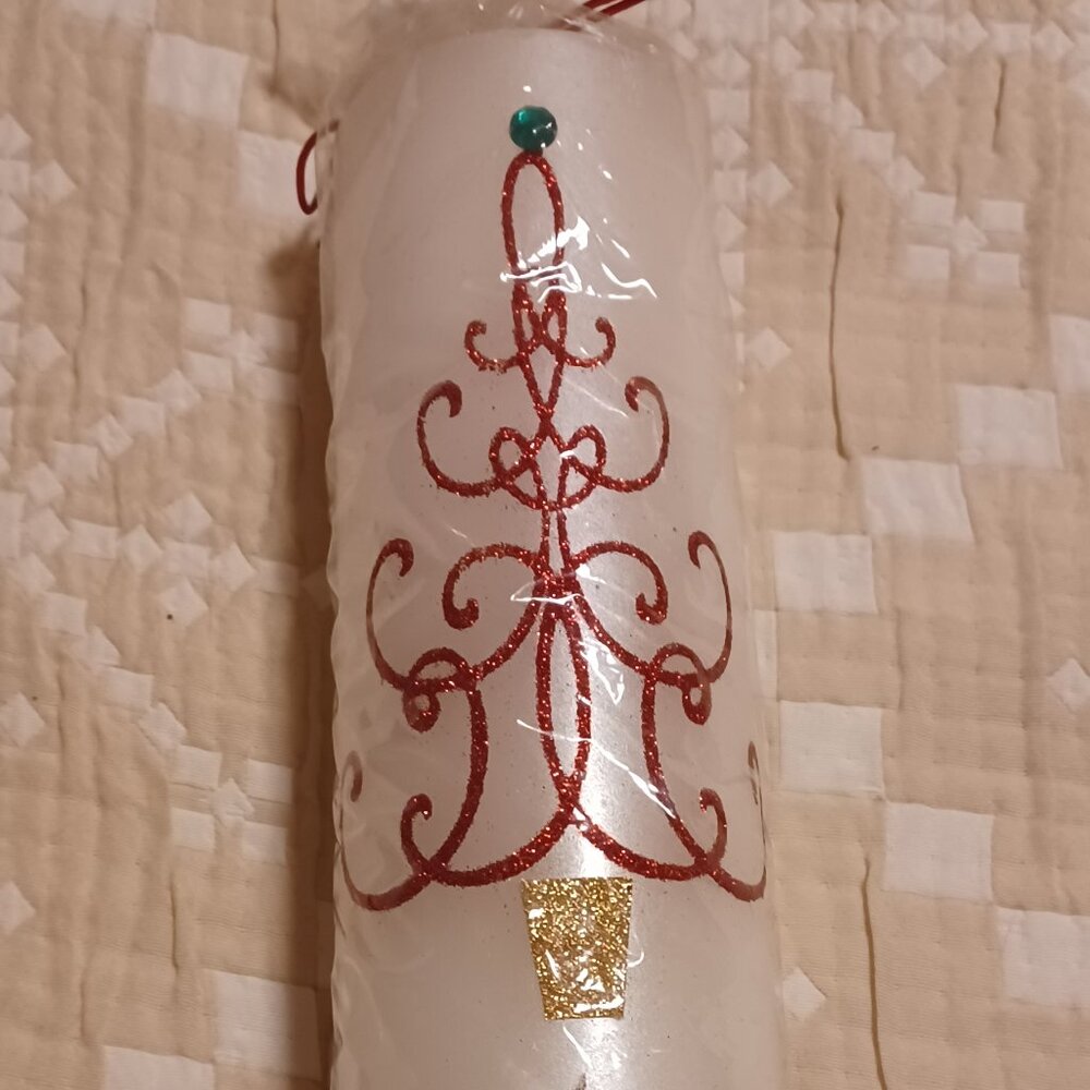 New Pier One Imports Pillar Christmas Candle Unscented stylized Christmas Tree